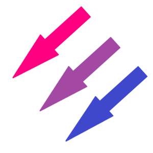 Three arrows symbol using the bisexual pride flag colors